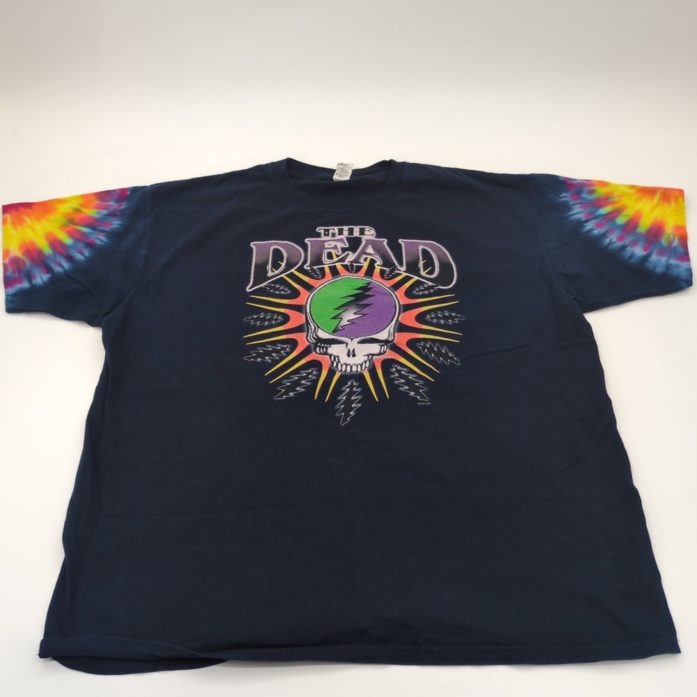 Grateful Dead T Shirt 2X The Dead Steal Your‎ Face Tie Dye Sleeves Navy Blue 2XL